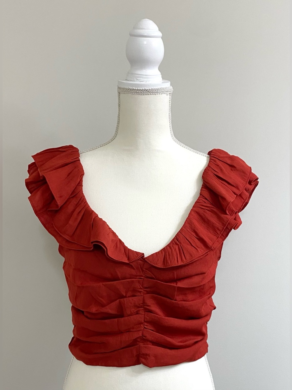 DO+BE Womens L Ruffle Red Crop Top Boho Y2K Fall Festival Whimsigoth Cottagecore